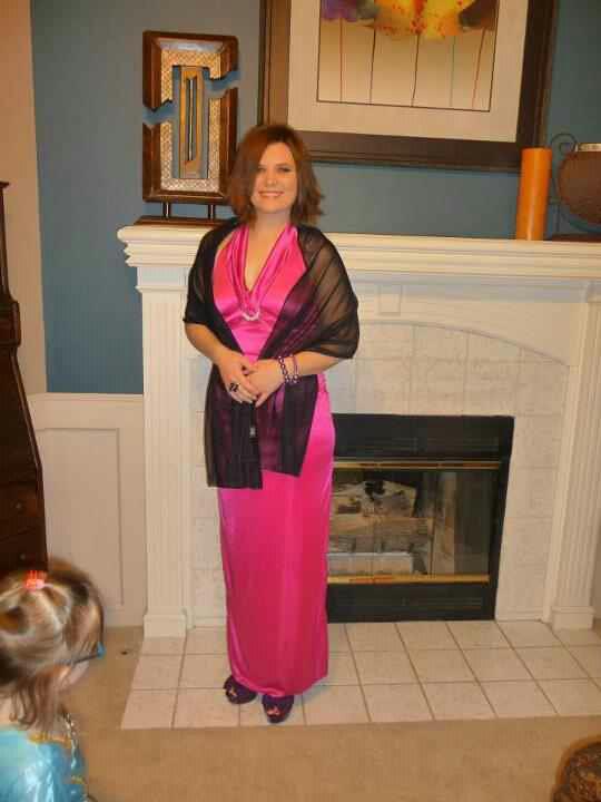 Gorgeous Heather in pink gown & purple shoes & jewelry