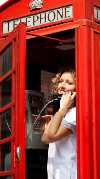 Woman phone booth
