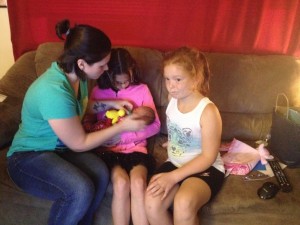 Heather, Annabelle holding Piper, Violet