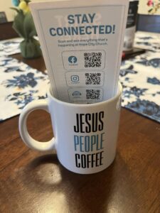 Hope City's logo: Jesus. People. Coffee.Free mug for new visitors!