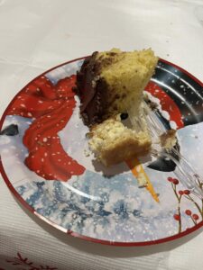 My yellow cake with chocolate frosting