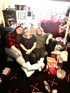 Our 3 beautiful daughters Heather, Eden, and Leah in their fuzzy matching socks at our house for Christmas 2024