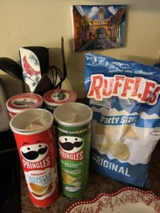 Potato chips with various dips